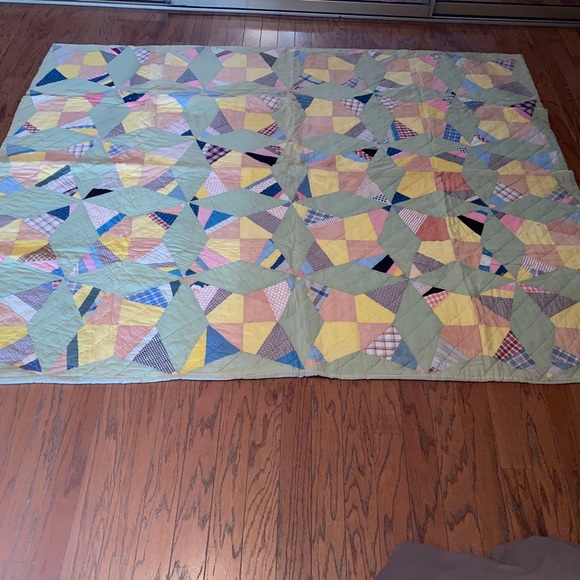 Vintage 1930-40s Handmade Feed Sack  GRANDMA'S FLOWER GARDEN QUILT 80”x67” - Picture 6 of 16